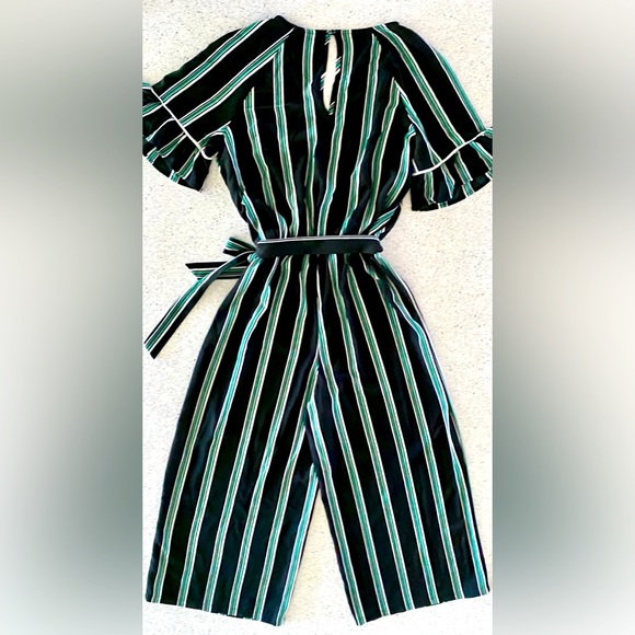 Green, White & Black Striped Jumpsuit - Picture 2 of 12